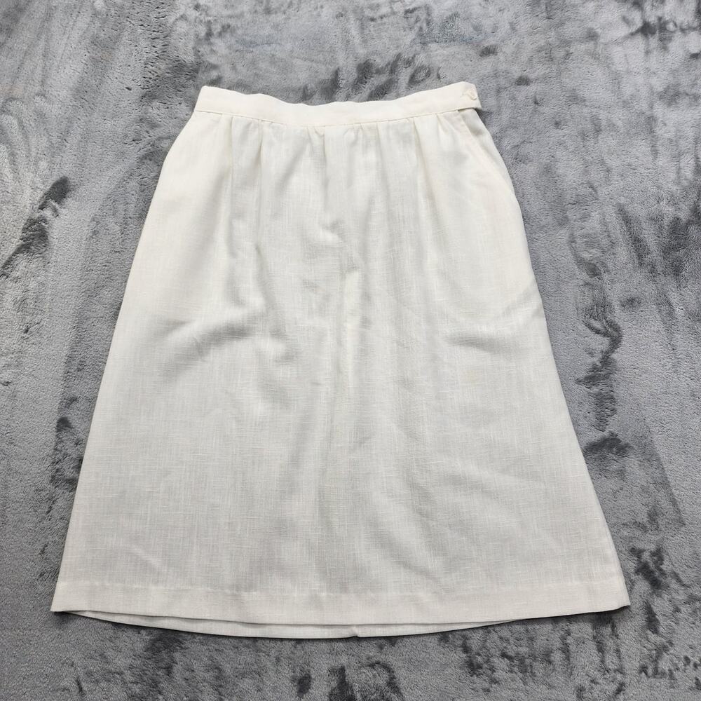 Vintage Item Eyes Skirt Womens‎ M Ivory Cream Pleated Pencil Side Button Office
